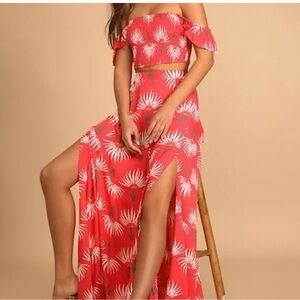 Lulu's Vibrant Red Floral Maxi Skirt